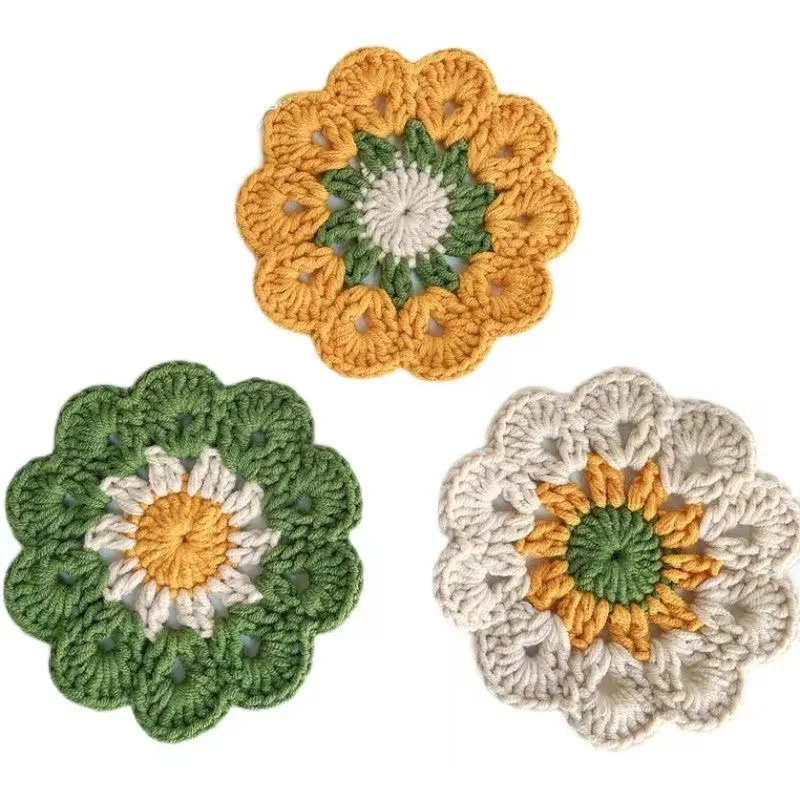 Flower Crochet Coasters Handmade Cute Coasters Knitted Drink Coaster Coffee Cup Mat Home Office Desktop Decoration Creative Gift