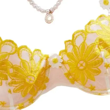 KUCLUT youthful and beautiful yellow daisy summer semi transparent embroidered underwear, cute and sweet style, adjustable shou