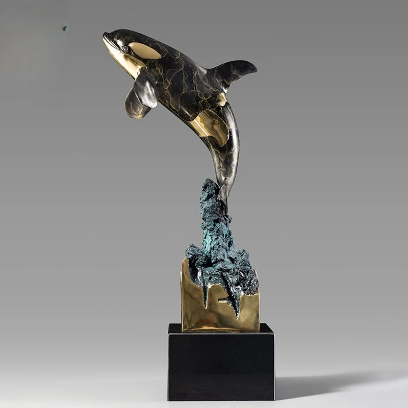 Whale Brass Ornament Crafts Marine Animals Fish Brass Sculpture Art Ornament