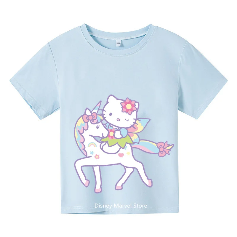 

2024Hello Kitty Cute cartoon T-shirt Girl T-shirt Short sleeve Student street clothing Baby Boy clothing set Casual top