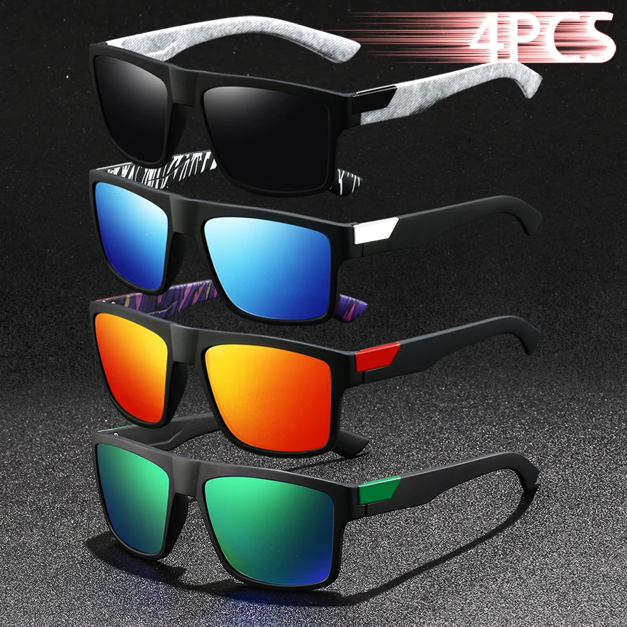 4PCS Fashion Classic Square UV400 Sunglasses Men Women Driving Fishing Colorful Trendy Lightweight Outdoor Goggles