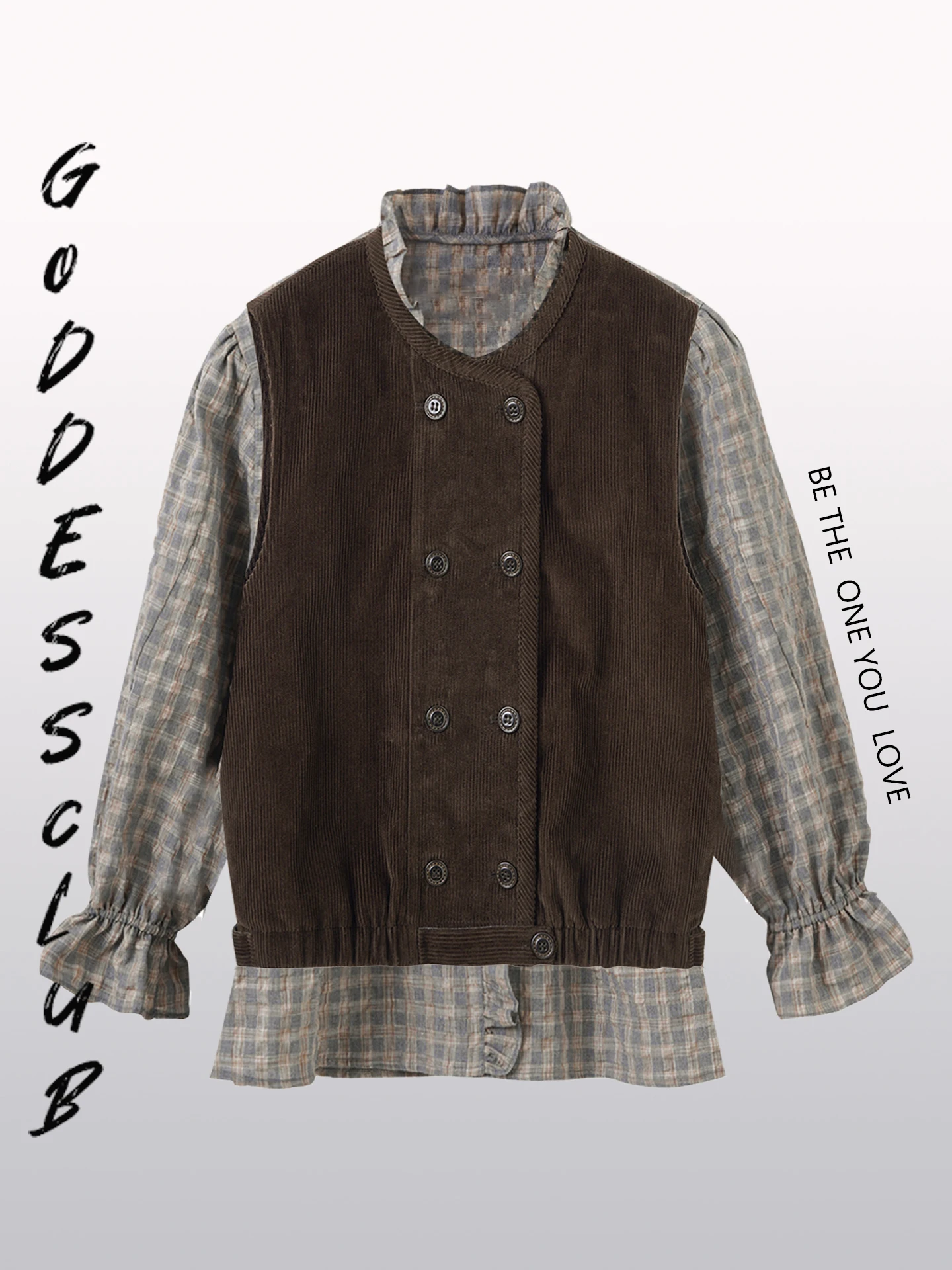 

Многослойный клетчатый жилет Bell Sve irt с вельветовым жилетом на двойных пуговицах, женская внутренняя одежда для поездок на работу, смесь хлопка и льна