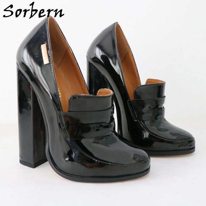 Sorbern 15Cm Block High Heel Women Pump Shoes Slip On Round Toe Chunky Heeled Unisex Customized Party Footwear Size 33-48