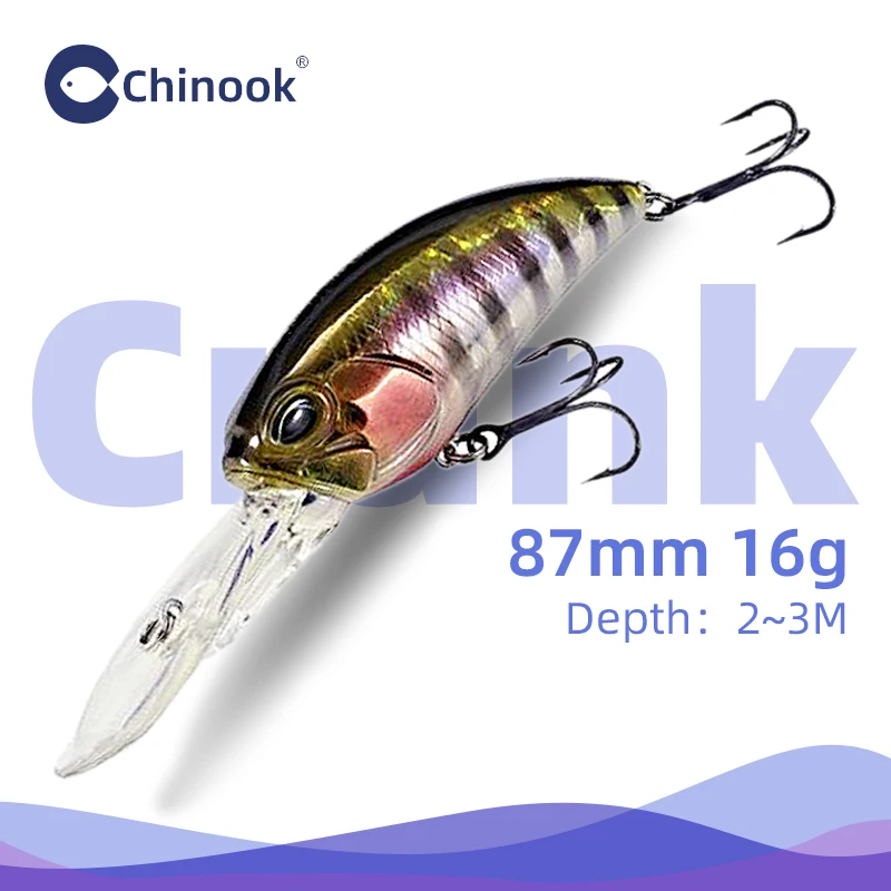 CHINOOK  Lure crankbaits Fishing Lure 87MM 16G Depth 2-3m hooks fish wobbler tackle Crankbait artificial hard bait swimbait