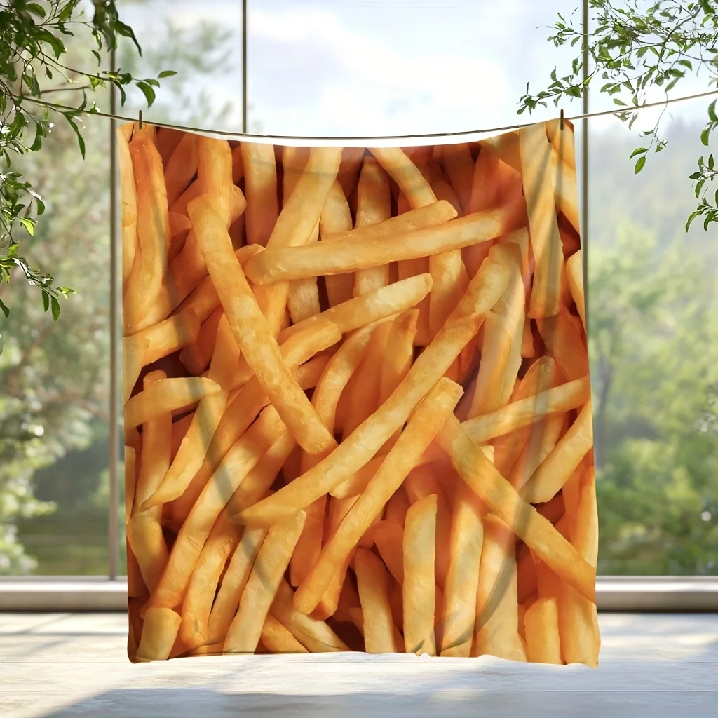 Fried Potato Pattern Print Blanket, Soft And Warm Commemorative Blanket for Unforgettable Moments, Great Holiday Gifts, Camping,