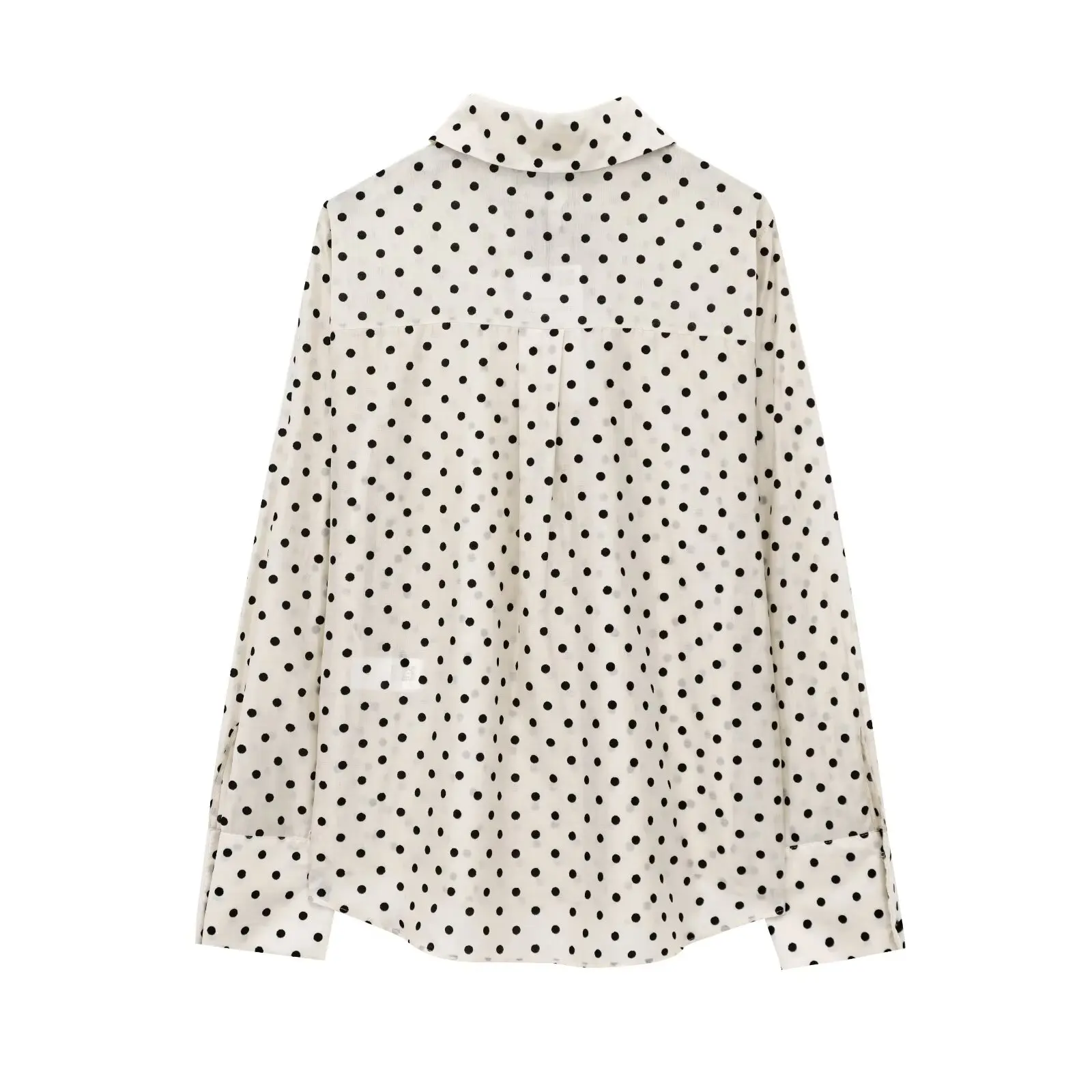 Faionable Polka Dot irt with  Knot Design Women's Clothing JNLEAOG New Sle Polyester Fiber Long Sve irt