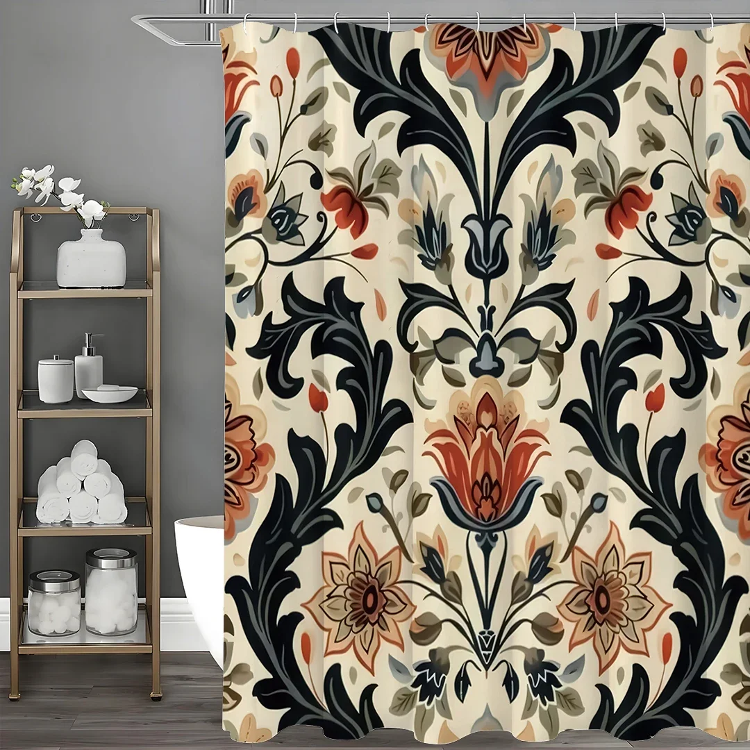 

Vintage European Floral Shower Curtain, Bathroom Decorative Shower Curtain, Waterproof Shower Curtain with Hooks