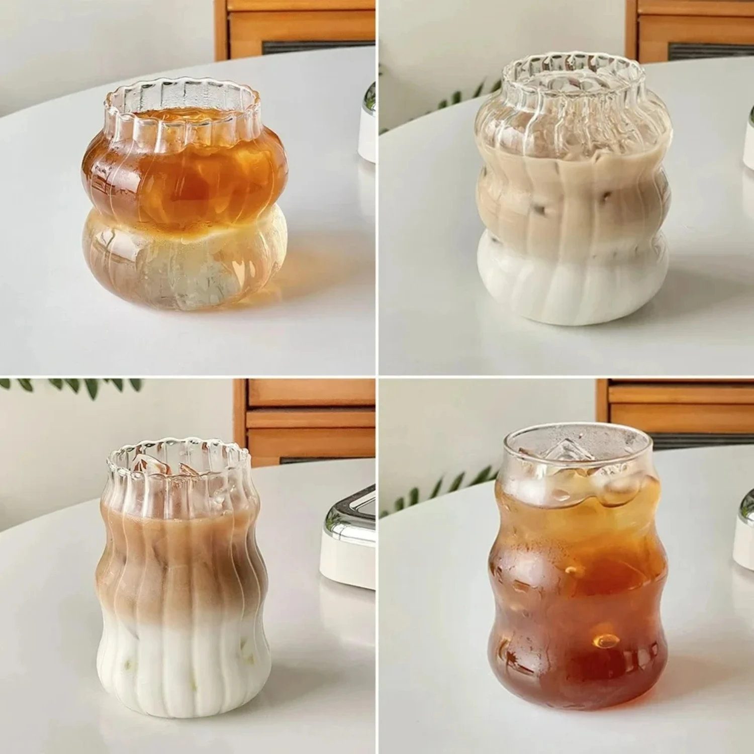 650ml/410ml  Ripple Glass Cup Drinking Glasses Transparent Tea Juice Milk Coffee Mug Water Glasses Stripe Mug Drinkware