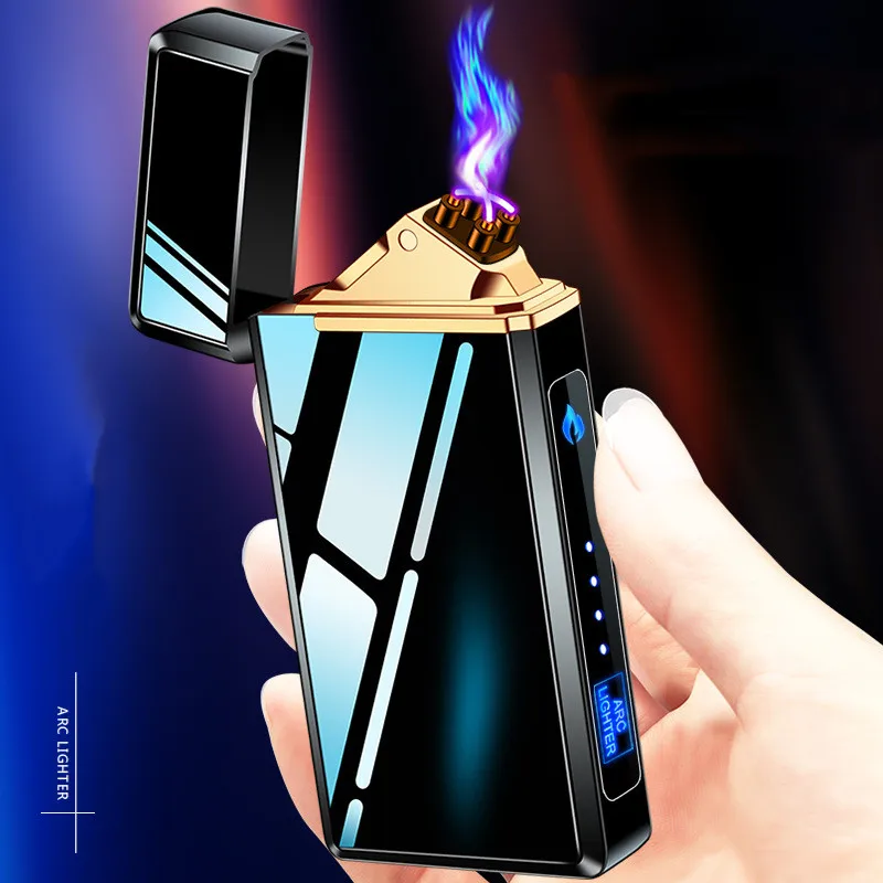 

New Electric Touch Induction Arc USB Lighter Metal Outdoor Windproof Pulse Flameless Power Display DIY Custom Lighter Men's Gift