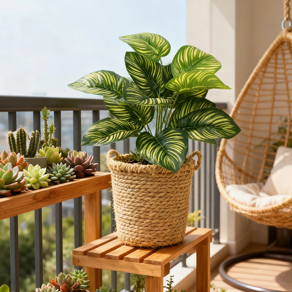 40 cm künstlicher Palme, gefälschte Monstera-Pflanzen, tropisches Kunststoffblatt ohne Topf, falscher Pflanzenstrauß für Zuhause, Garten, Party-Dekoration – Detail 2
