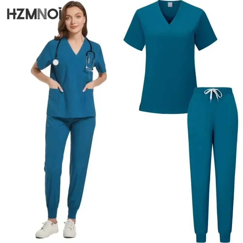 Krankenschwester Uniformen Frau Kurzarm V-ausschnitt Top Scrubs Jogger Hosen Medizinische Peelings Set Frauen Sommer Casual Uniformes Clinicos Mujer