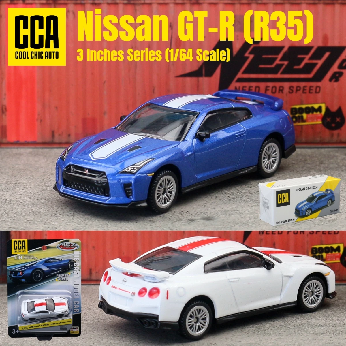 Nissan GTR R35 1/64 coche de juguete modelo CCA MSZ 1:64 vehículo fundido a presión colección de ruedas gratis en miniatura adecuado para Hot Wheels regalo para niños