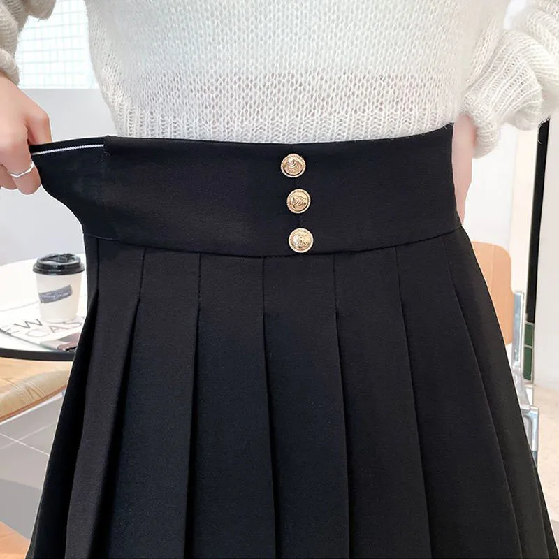 Fall Winter Y2K Pleated Skirts for Women Preppy Style Elastic High Waist Black Jk A-Line Skirt Girl Korean Thick Mini Skirts