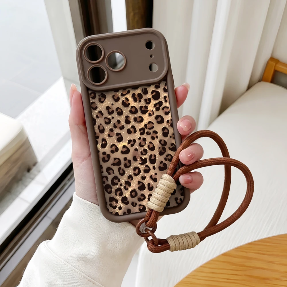 Glitzernde Leopardenmuster-Handyhülle mit Lanyard für iPhone 13 14 15 16 17 Pro Max 16 15 14 Pro Plus 17E Stoßfeste Matte Silikonhülle – Detail 6
