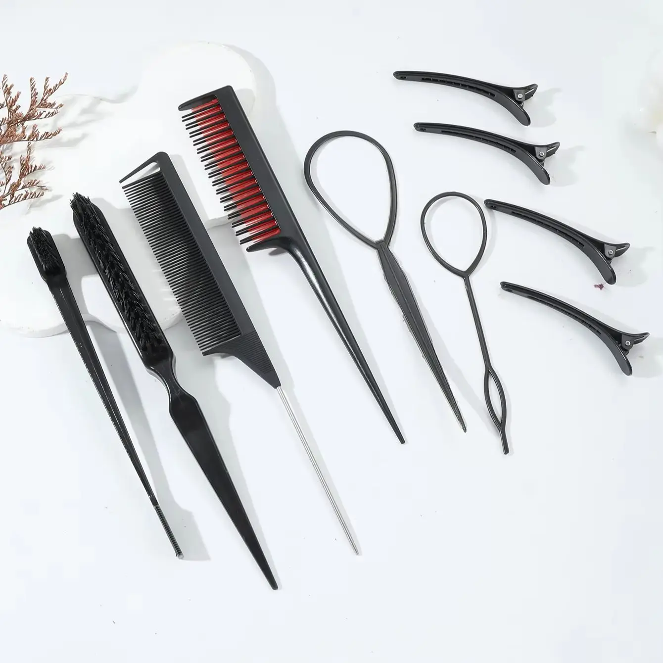 مجموعة تصميم تصفيفة الشعر مكونة من 10 قطع، وأدوات النسيج ومشط شعر متعدد الوظائف للاستخدام المنزلي، خاص بشعر مستعار حقيقي #1