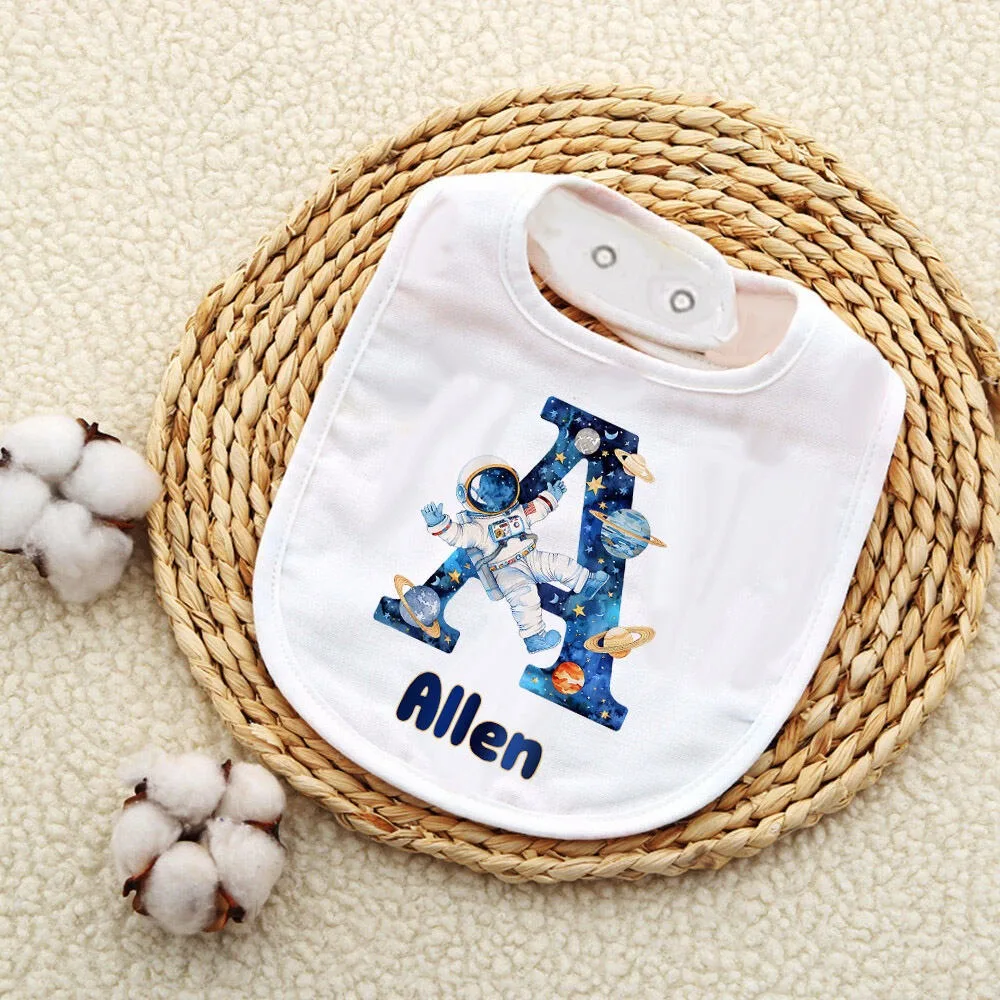 

Personalised Baby Bib Space Astronauts Initial with Name Bibs Newborn One Birthday Gifts Infant Saliva Towel Baby Shower Gift