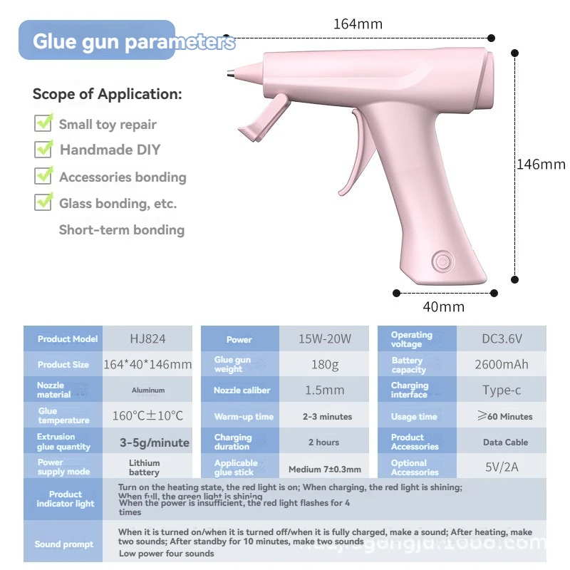 Mini Tipo Recarregável Sem Fio Hot Melt Glue Gun, Armas Industriais Domésticas, Ferramentas Manuais, Artes DIY, Início Reparos Rápidos Artesanato,