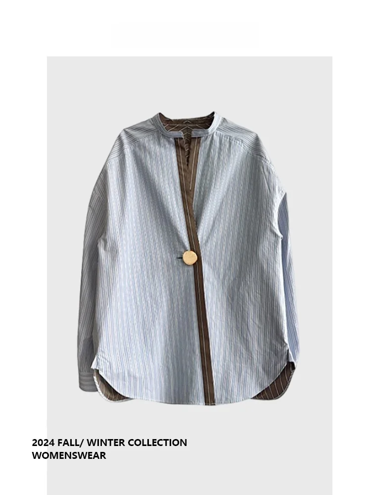 

Женская свободная футболка Forever 2 в синюю полоску, модная осенняя новинка, повседневный стиль, длинный рукав, свободный крой, для работы и отдыха