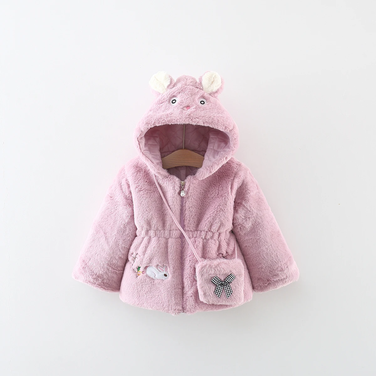 Ragazze autunno e inverno nuovo maglione di lana cappotto con cappuccio per bambini cartone animato coniglio ricamo Clip cotone Top regalo piccola