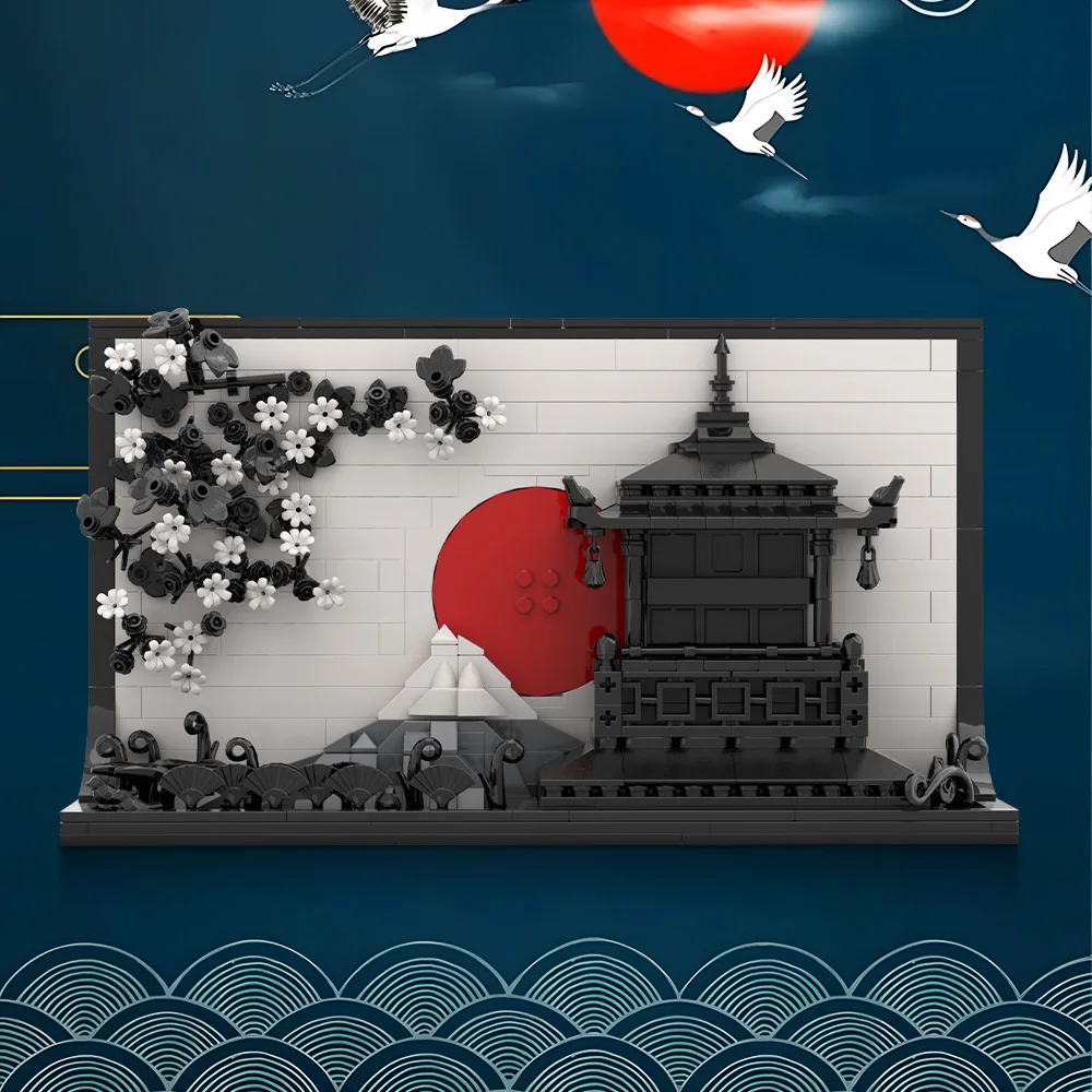 MOC Japanese Art 3D Paintings Building Blocks Model Japan City Street View 3D Sakura Art Photo Frame Bricks Assembly Toys Gifts