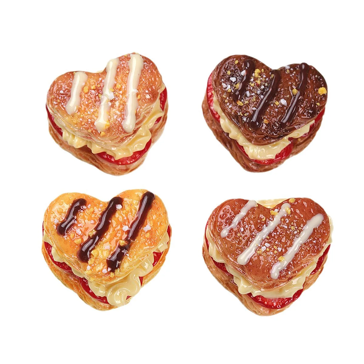 4/40Pc Heart Sandwich Strawberry Cream Cake Resin Dollhouse Decor Cabochon for Phone Decor Crafts DIY Jewelry Making Accessories