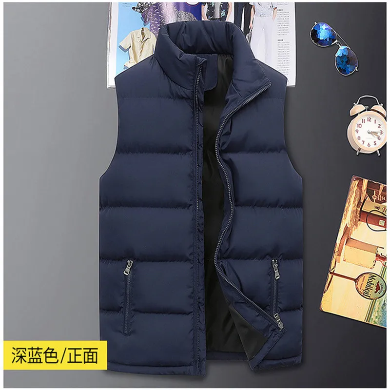 2023 Men\'s Fashion Down Coat Tank Top Thick Standing Collar Solid Cotton Tank Top Duck Down Sleeveless Jacket