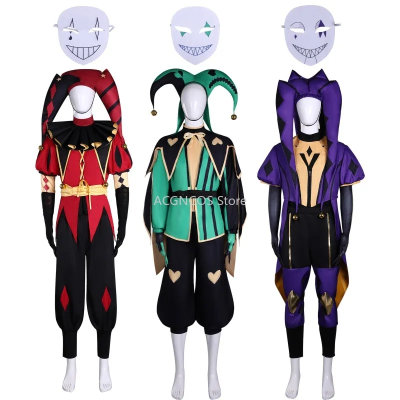 Disfraz de Payaso de Circo Game Freak, Traje de Pierrot/Arlequín/Jester con Máscara para Conveniones de Anime, Halloween y Actuaciones