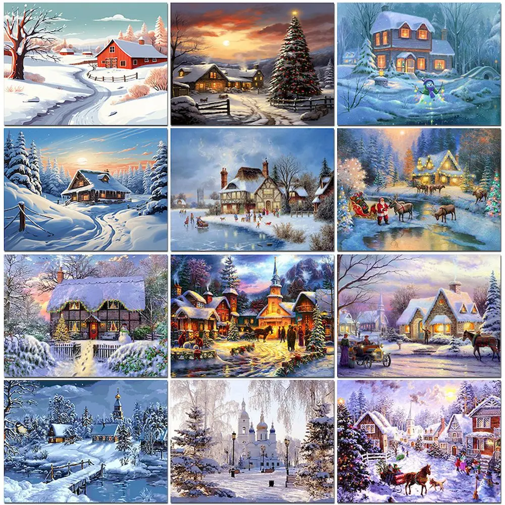 PhotoCustom Malen nach Zahlen Kit Zeichnung auf Leinwand Winter Diy Bilder nach Zahlen Landschaft Kits handgemalt für Home Decor Geschenk