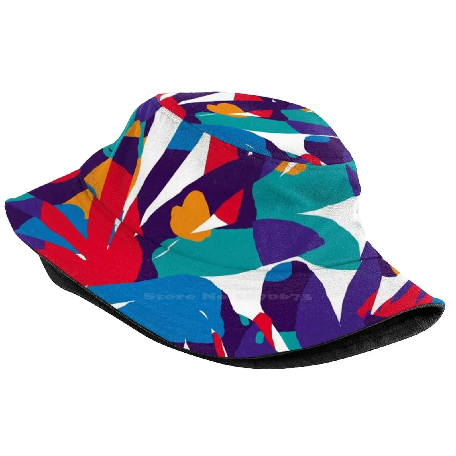 Purple Abstraction Causal Cap Buckets Hat Abstract Art Flowers Purple Red Blue Yellow Abstraction Bright Colour Splash