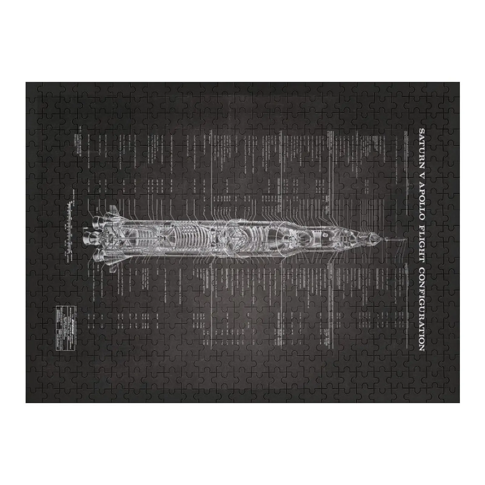 Apollo Saturn V plan en haute résolution (noir) Puzzle photo objet bébé personnalisé Puzzle en bois adulte