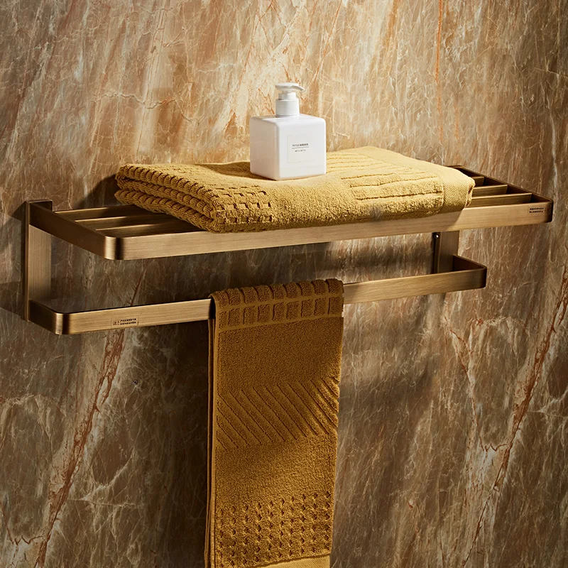 

All-copper antique bath towel rack European brass towel rack bathroom retro shelf simple hardware pendant original