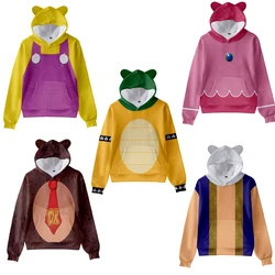 Toad/Donkey Cosplay Costume Peach Cos Princess/Bowser Cosplay Hoodie Men Women 3D Printed Hooded Sweatshirt Casual Pullover