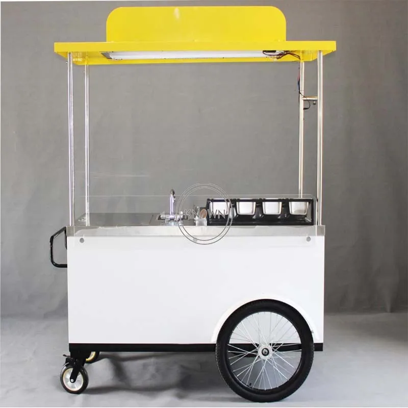 Hand Push Hot Dot Cart Mobile Snack Vending Tricycle Outdoor Cargo Bike with 4 Wheel