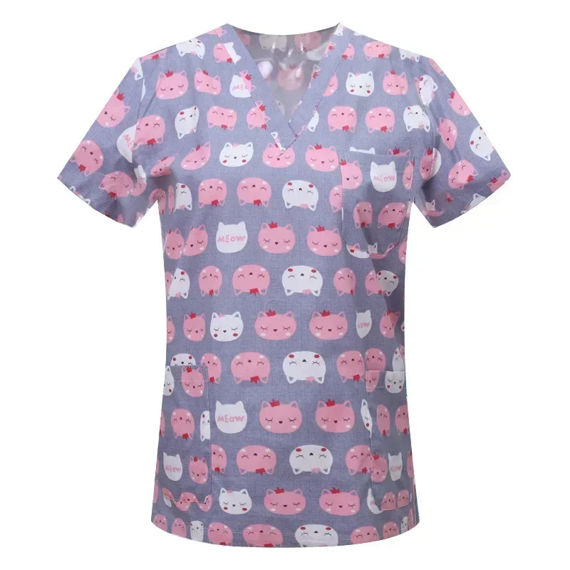 Uniformes de enfermera para mujer, bata estampada de manga corta con cuello en V, blusa médica de trabajo, monos, uniformes de enfermería médica, Spa, odontología para mascotas