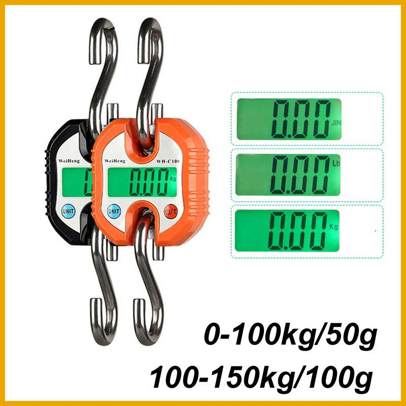 新しい吊り下げ式スケール-0-100kg-50g、100-150kg-100g-デジタルスチールフック計量-lcd-クレーンスケール-ループフィッシュ-ヘビーデューティー重量計