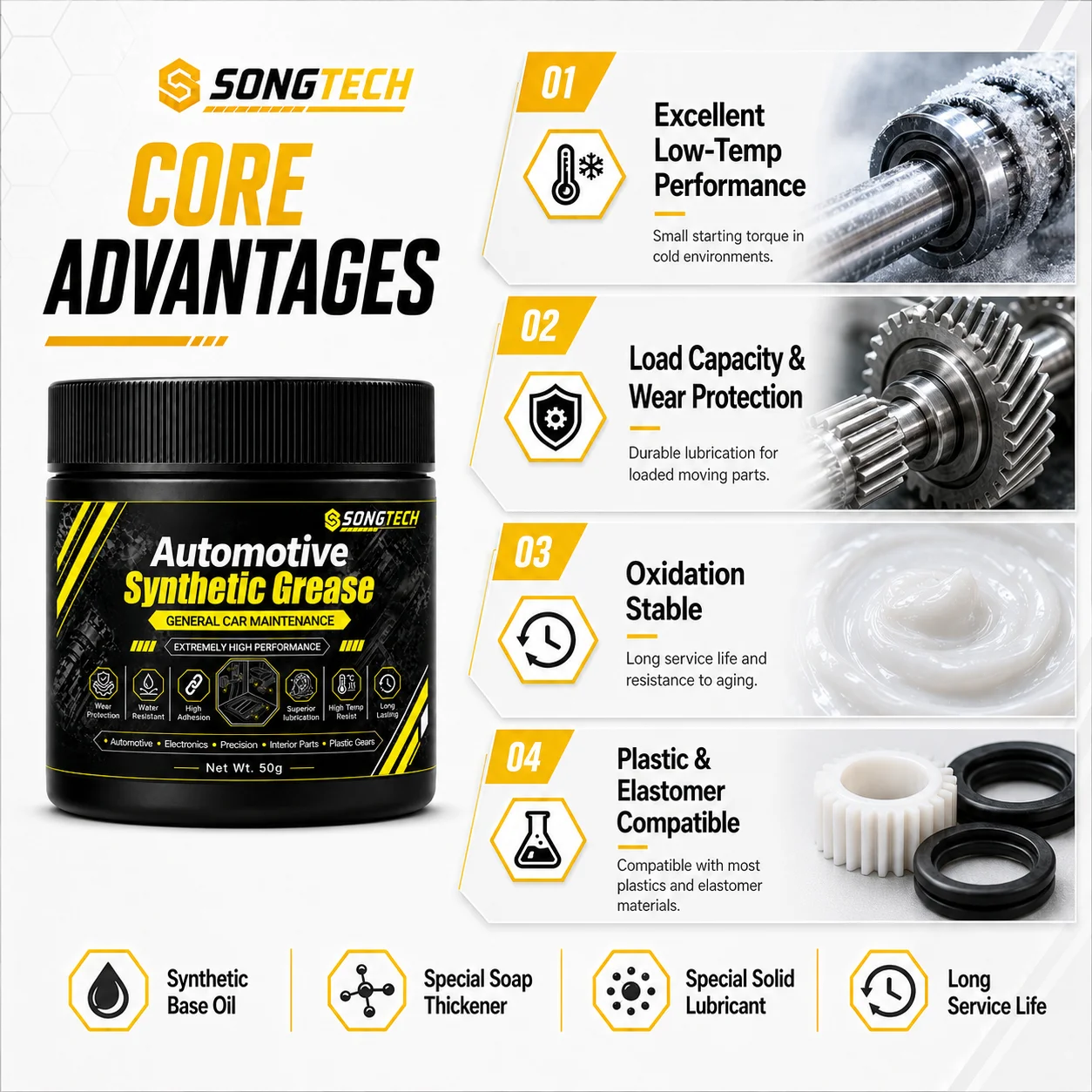 Automotive Mechanical Grease Anti Wear Synthetic Grease Lubricant for Automotive Motor Gear Bearings Window Regulator Door Hinge