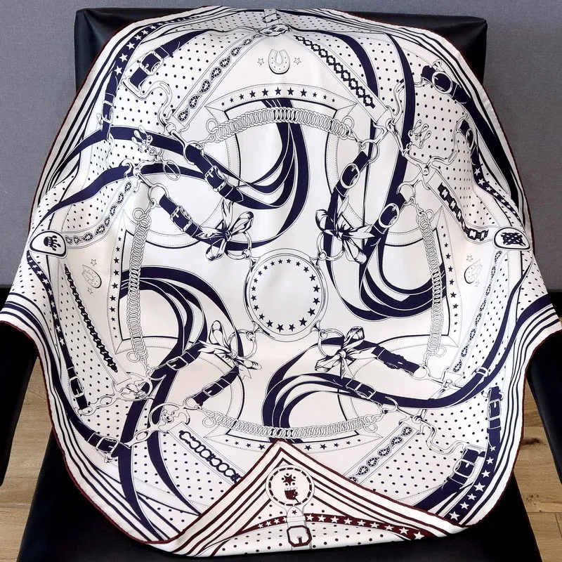 

AB Sided 100% Silk Scarf 90cm Women Hand-rolled Edges Bandanas Hijab Luxury Silk Head Scarf for Bag Accessories Christmas Gift