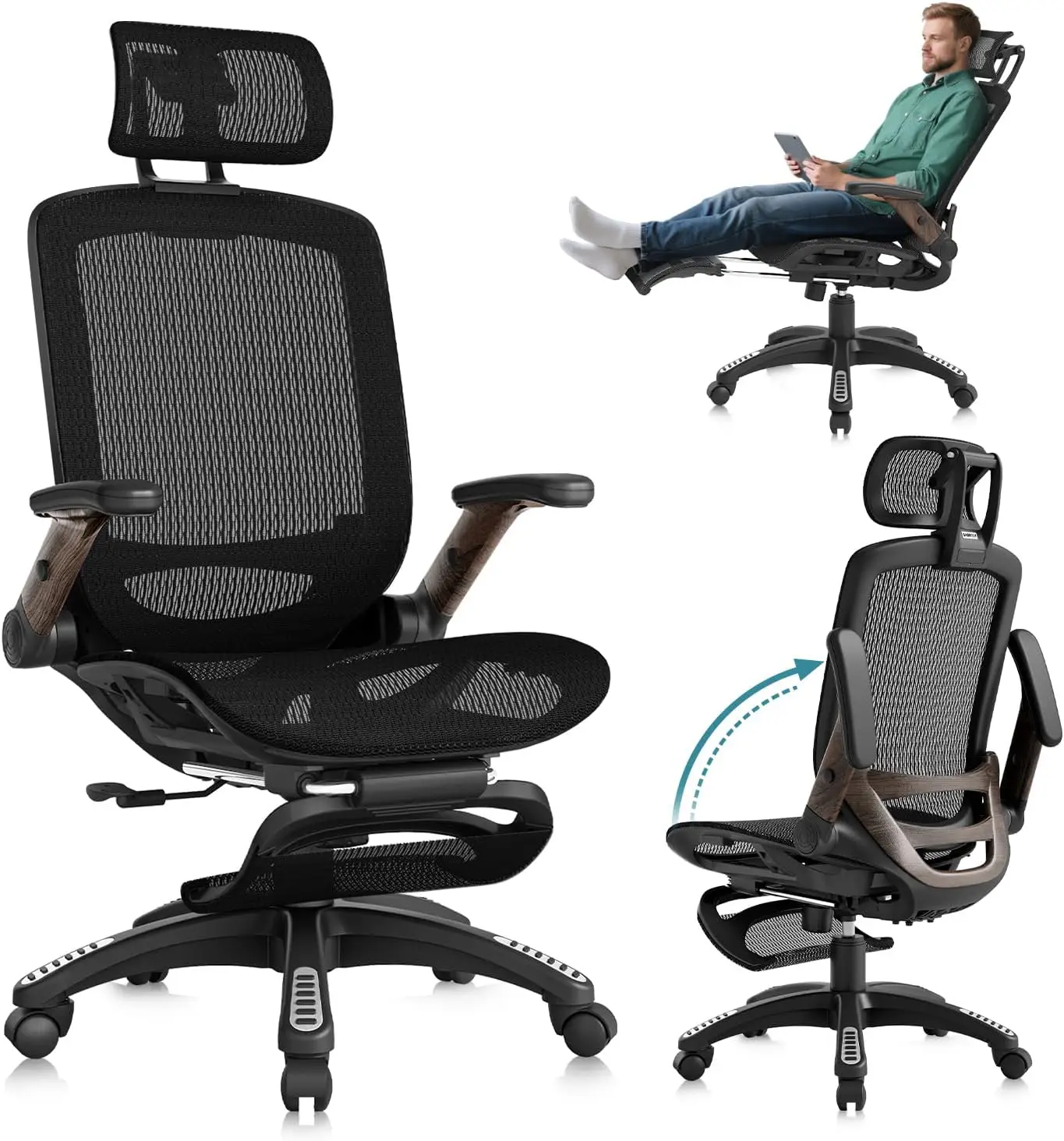 

Ergonomic Office Chair with Footrest, High Back Mesh Computer Chair with Flip-Up Arm, 3D Headrest, 135° Reclining