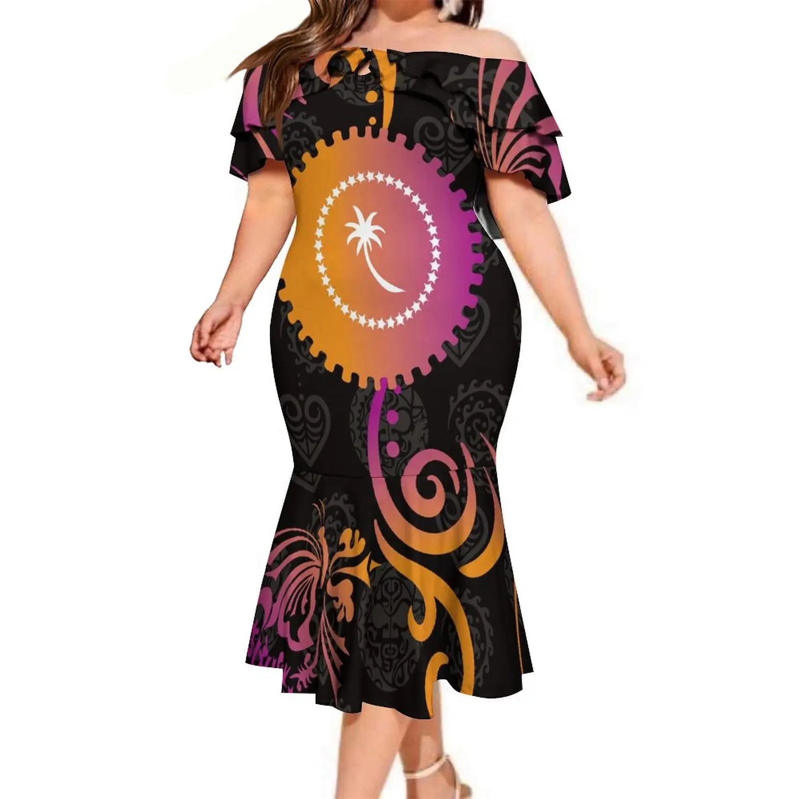 No Minimum Polynesian Tribal Design Bubble Short Sleeve Dress Melanesia Style Comfortable Bubble Short Sleeve Dress For Party