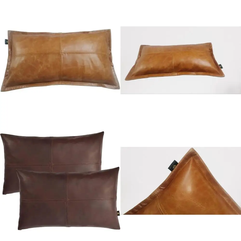 

Lambskin Leather Pillow Cover - 100% Genuine Leather Sofa Cushion Case - Elegant Throw Covers for Living Room & Bedroom Decor