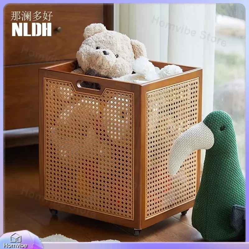 for Rattan Snack Toy Clothes Storage Basket Home Yoga Mat High Value Garment Bin Removable Woven Basket with Wheels