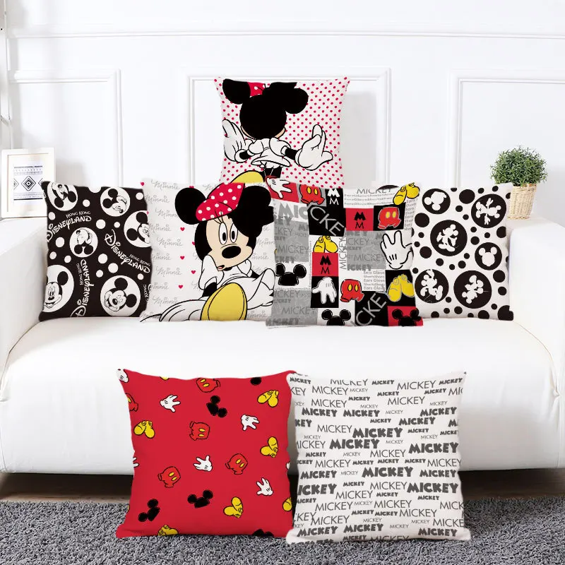 New Anime Mickey Mouse Pillow Cover Kawaii MInnie Mouse Cushion Cover 45*45cm Cartoon Living Room Sofa Pillow Cover Gifts