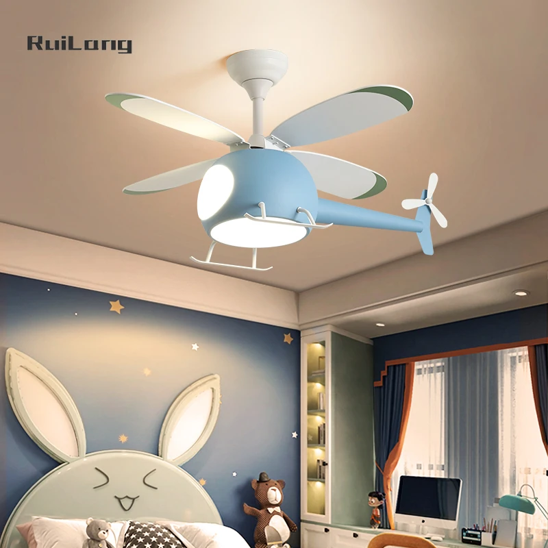 ventilador de teto do aviao dos desenhos animados com luz para criancas pingente azul lampada de helicoptero candelabro para bebes e meninas 01