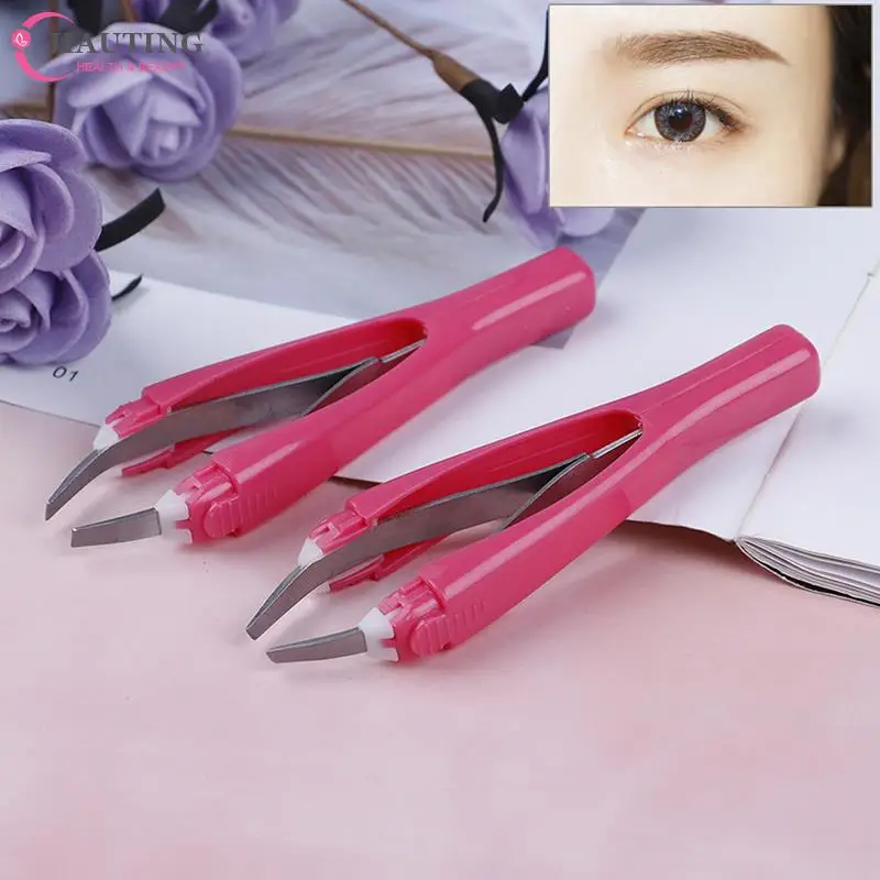 1pcs Professional Automatically Retractable Stainless Steel Slant Tip Hair Removal Eyebrow Tweezer Makeup Tool עיצוב גבות מקצועי