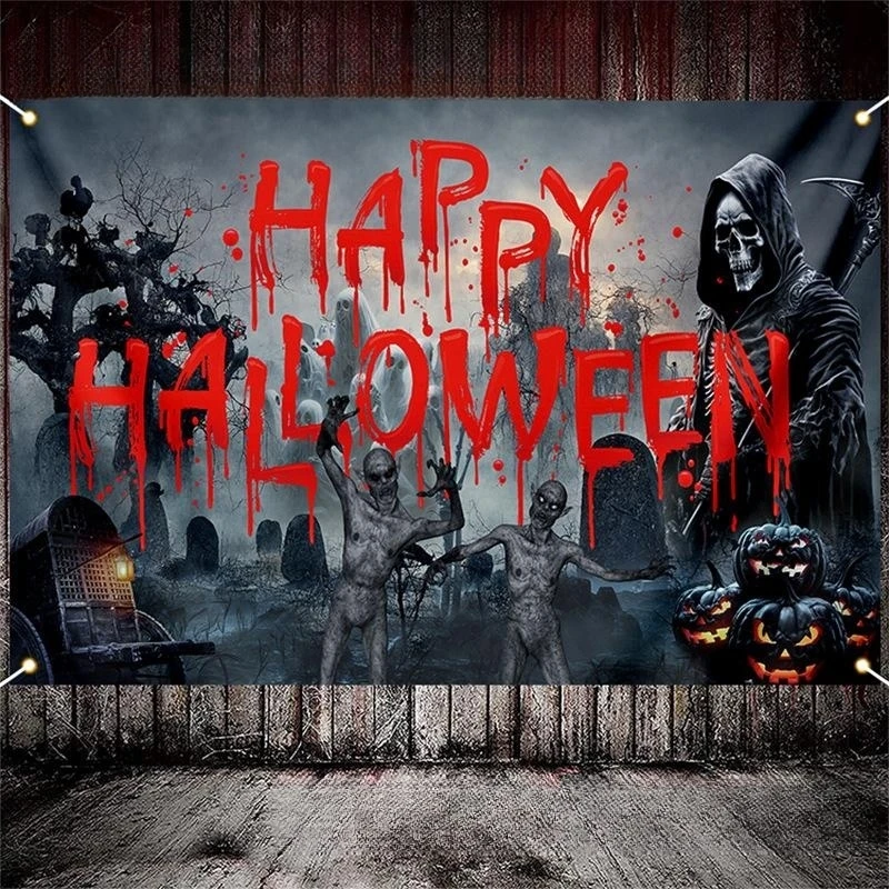 

Halloween Background Cloth Courtyard Flag Horror Bloody Atmosphere Ghost Photography Backdrop Wall Cloth Party Layout Decor