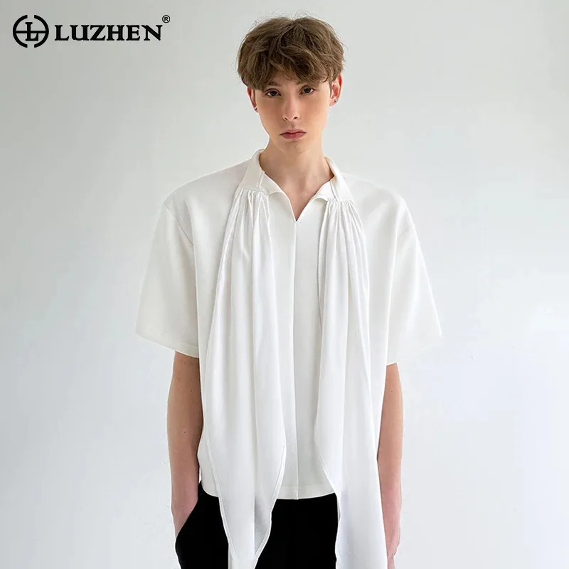 

LUZHEN лента для украшения нескольких стилей, футболки с короткими рукавами, мужские летние роскошные элегантные мужские топы 2025, JY3171