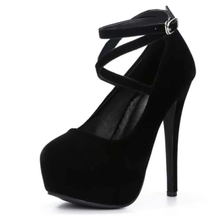 

Women's Platform High Heel Pumps with Criss Cross Ankle Strap, Closed Toe, Dress Shoes