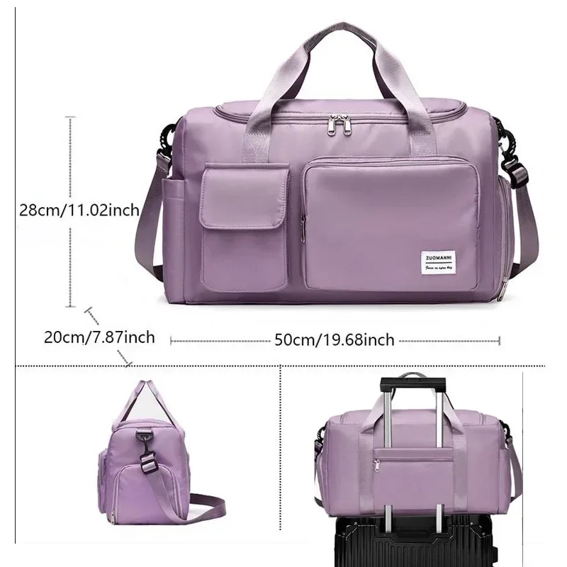 Borsa da viaggio Weekender di grande capacità Carry On Duffle con scomparto per scarpe sport Fitness per le donne spalla