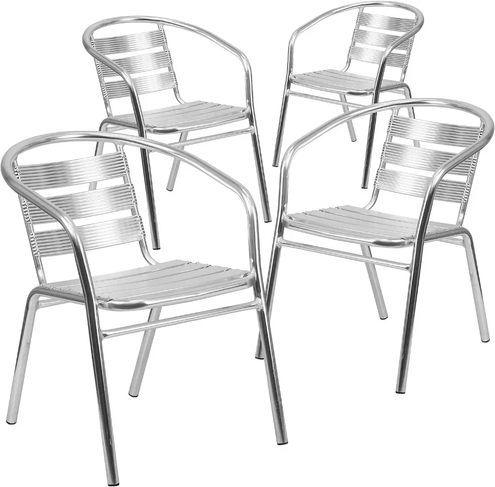 

Commercial Aluminum Slat Back Stacking Outdoor Restaurant Chairs, Modern Stackable Patio Chairs for Restaurants