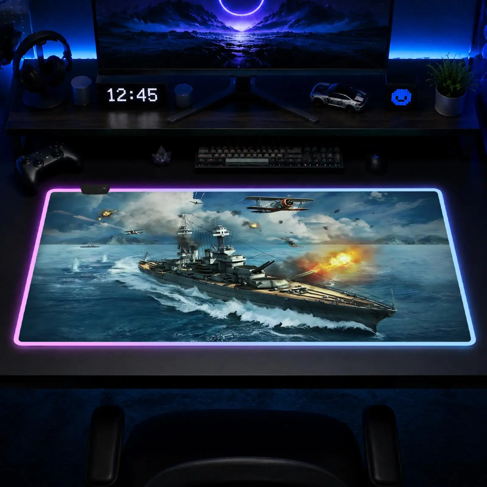 

World of Warships Mouse Pad Gaming Anime Mouse Pad XXL RGB Desk Mats LED Table Pads Backlit Rubber Desktop